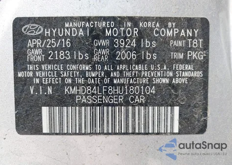 2017 Hyundai Elantra Se from USA, damaged, VIN KMHD84LF8HU180104